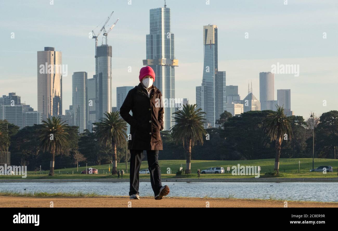 Mandatory masks of Melbourne Australia . People wearing protective