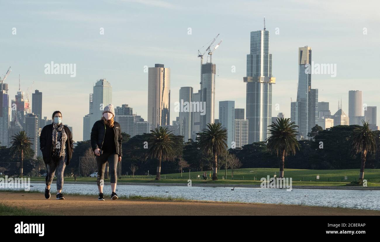 Mandatory masks of Melbourne Australia . People wearing protective