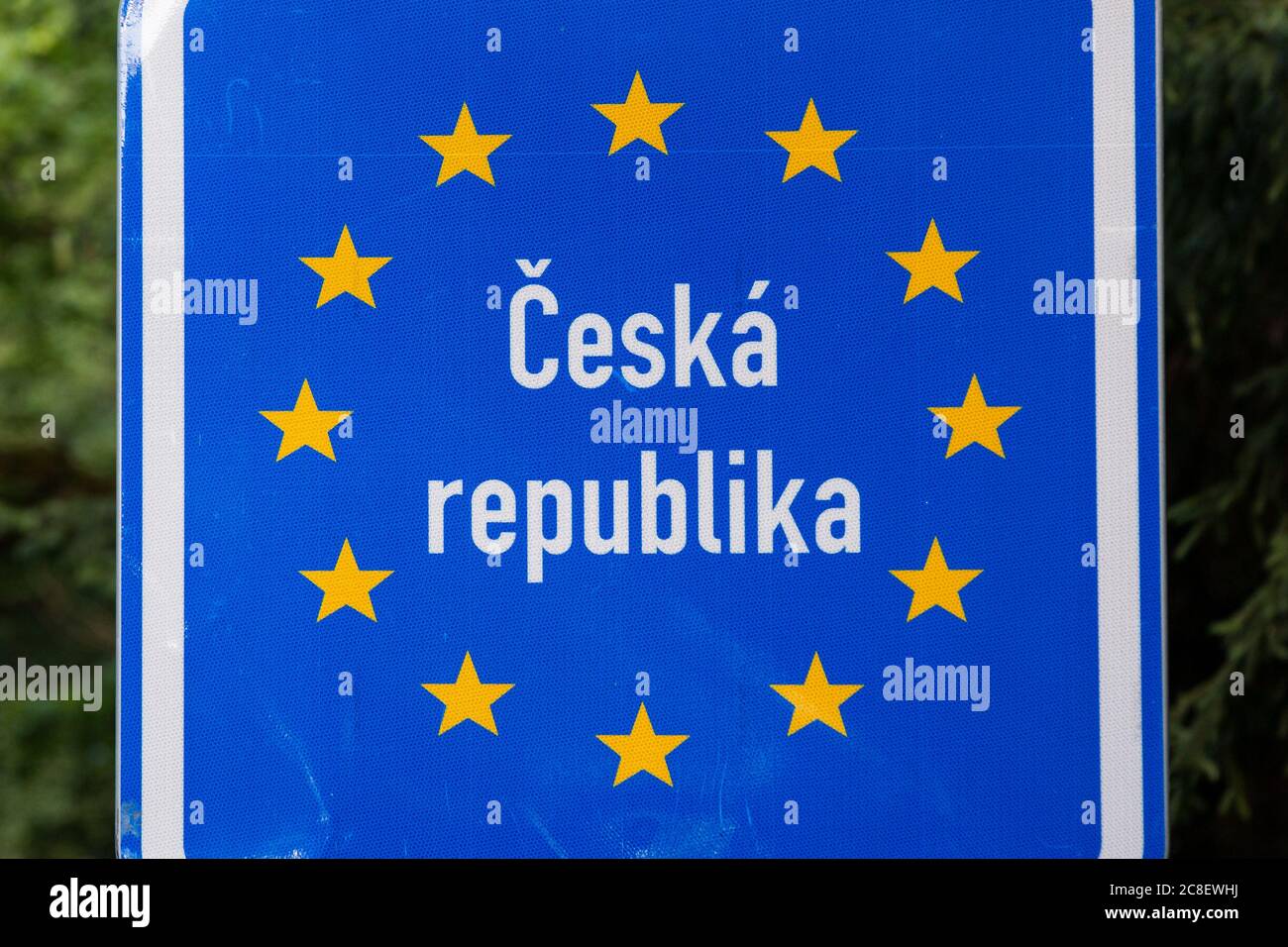 A view of a sign (Ceska republika) marking the border from Poland 