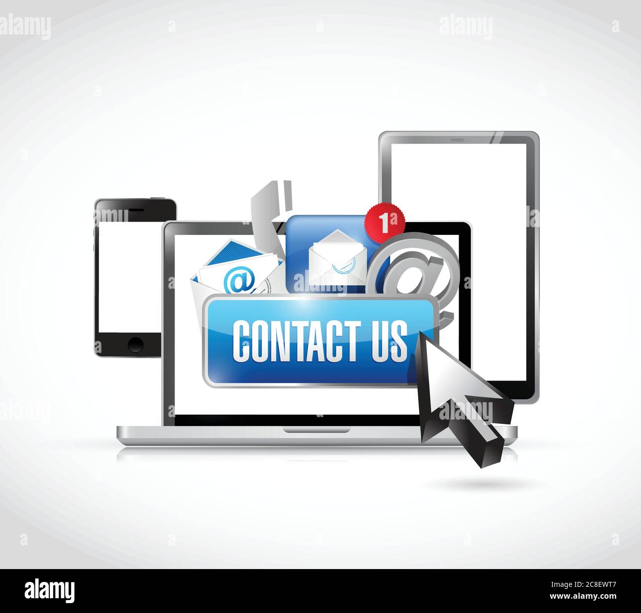 Contact us via electronics illustration design over a white background ...