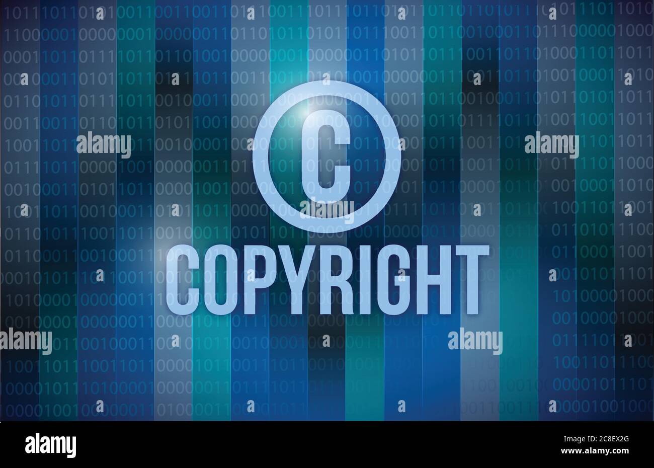 Copyright and binary illustration design over a blue background Stock Vector