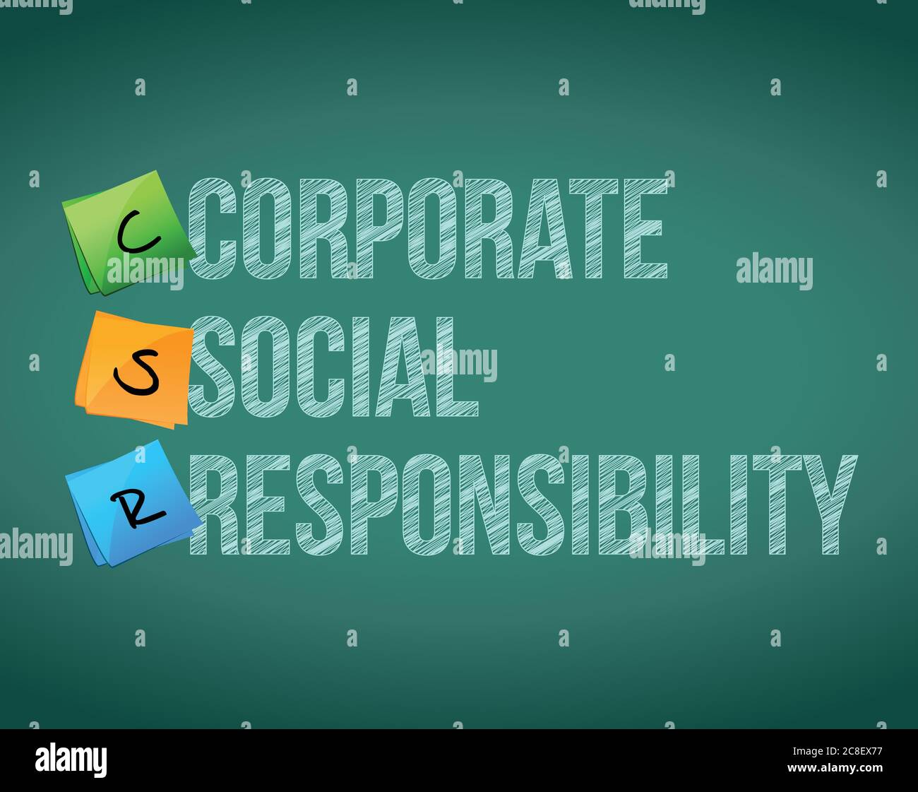 Corporate social responsibility board posts illustration design over chalkboard background Stock Vector