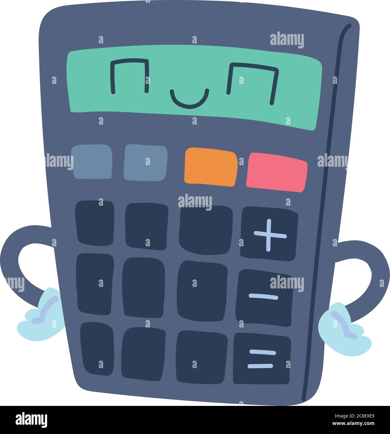 calculator with happy face cartoon, school supplies vector illustration