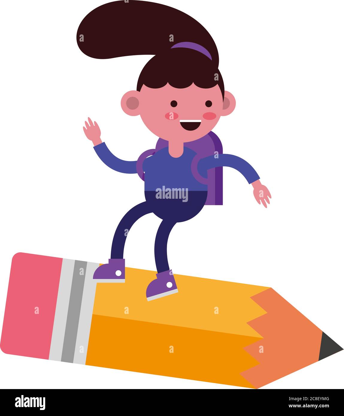 Little Student Girl Flying In Pencil Comic Character Vector Illustration Design Stock Vector Image Art Alamy