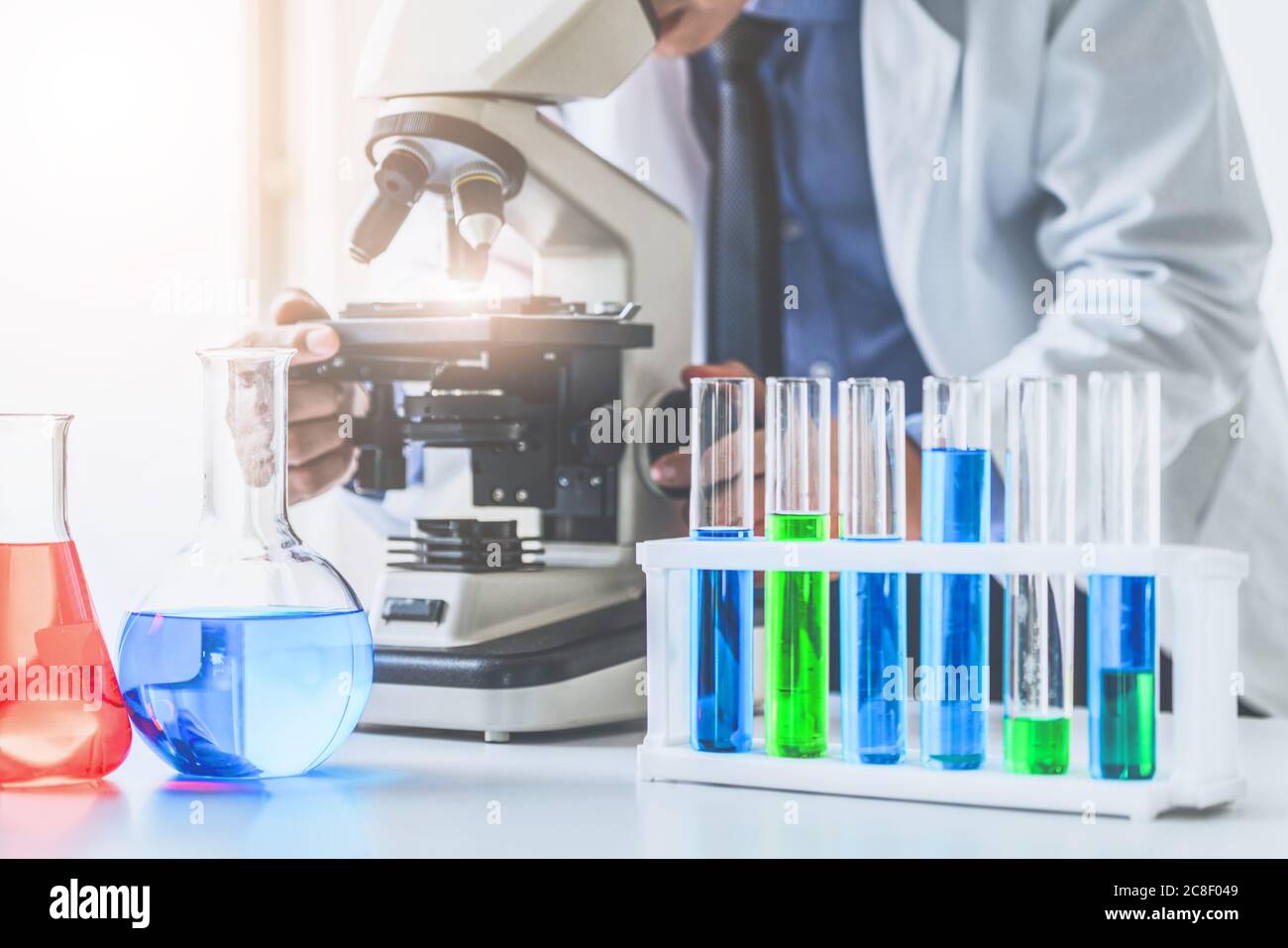 Scientist working in pharmaceutical laboratory. Stock Photo