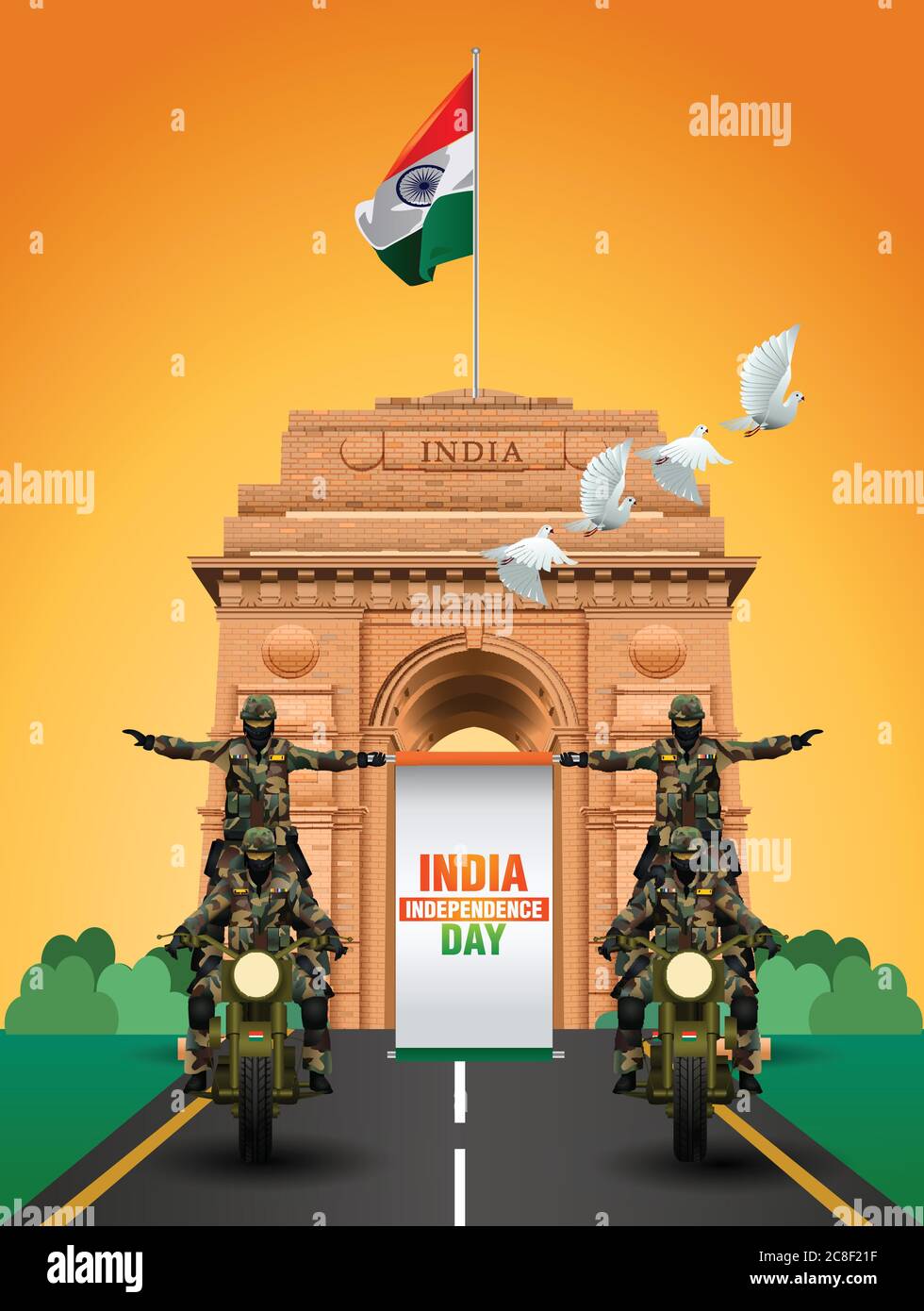soldiers ride with india independence day banner. 15 august happy ...