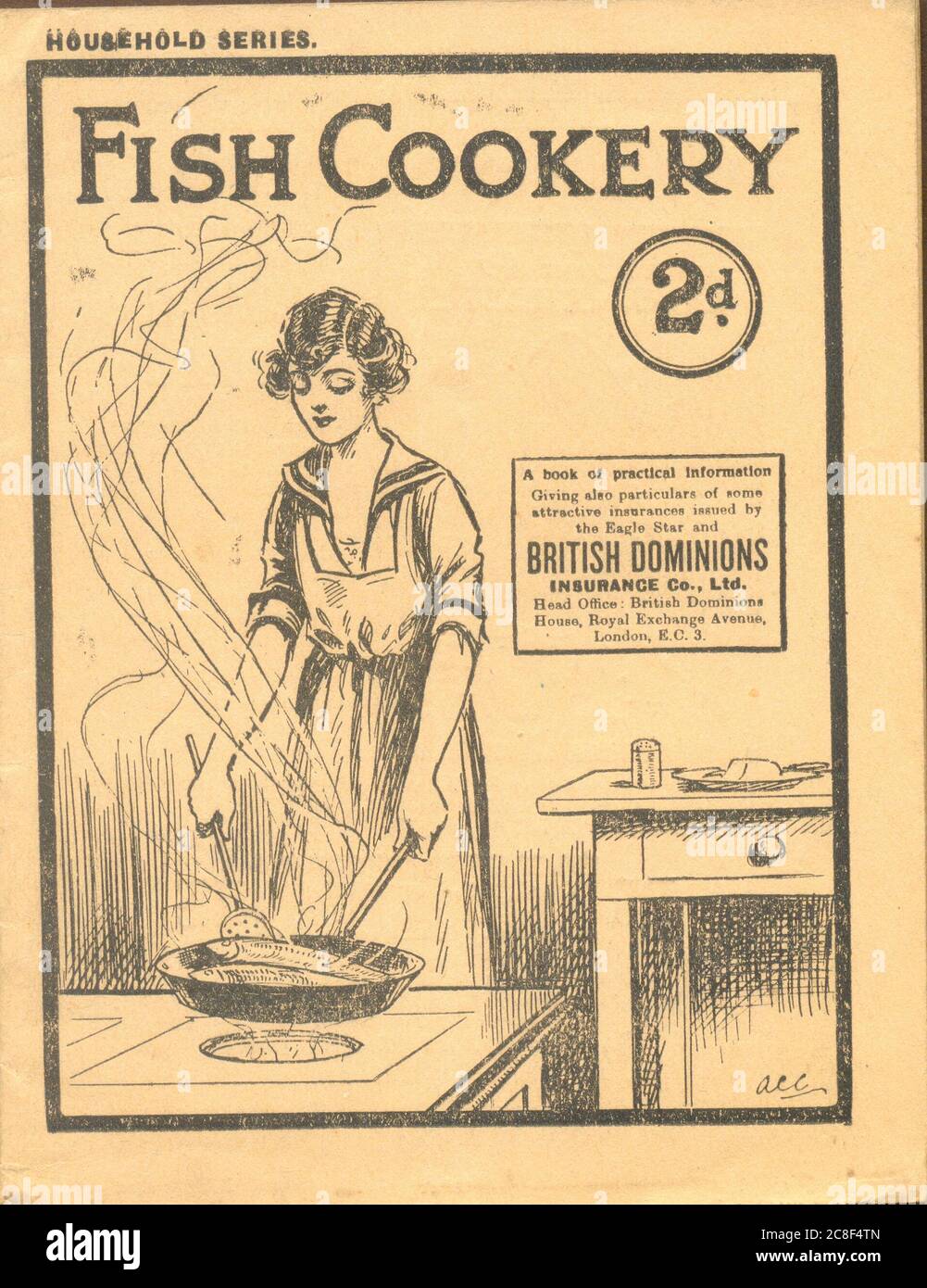 Advertising booklet titled Fish Cookery by Mrs E Maitland for  British Dominions Insurance Co., Ltd.  1925 Stock Photo