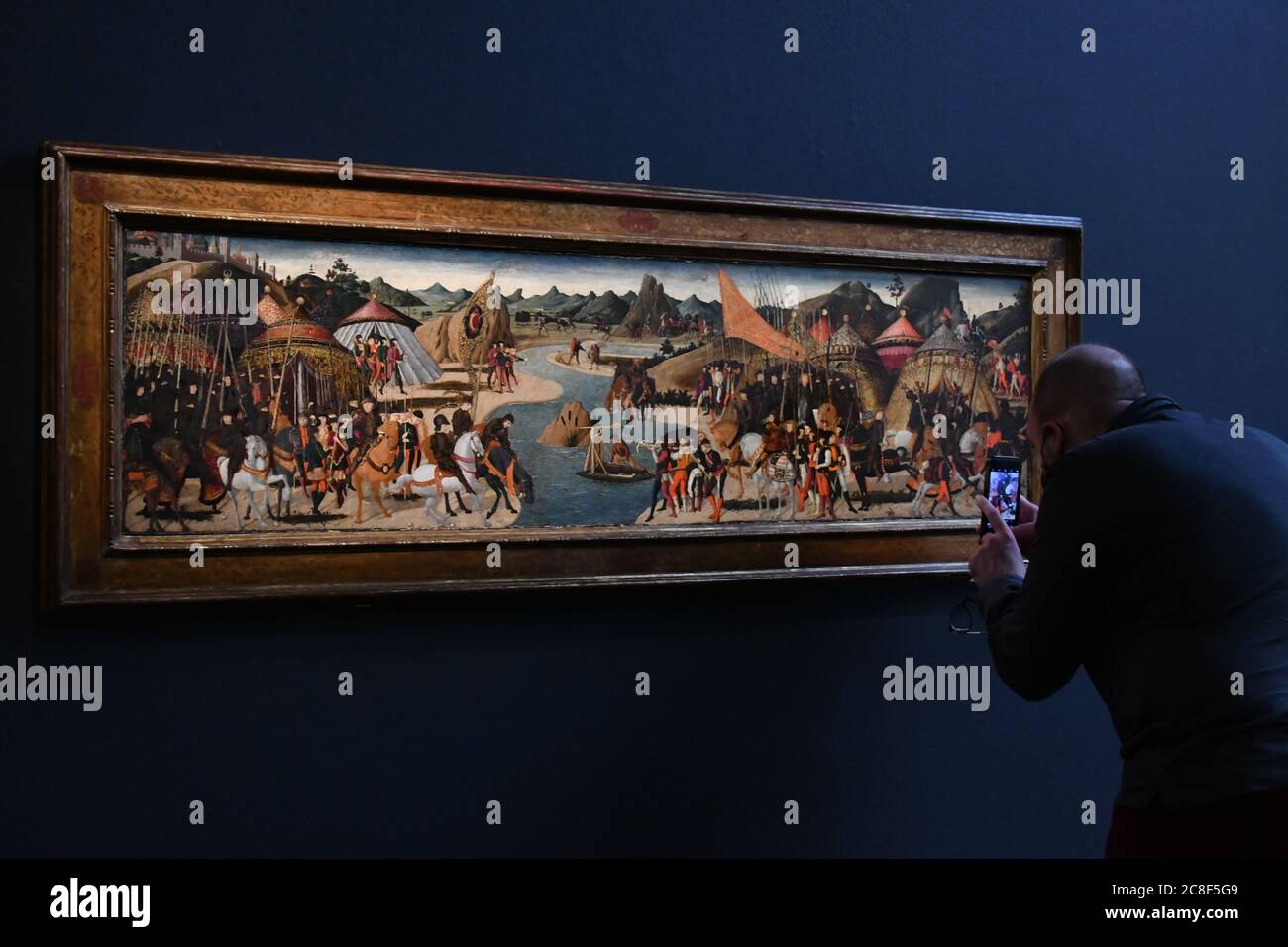 London, UK - 23 July 2020. SothebyÕs present Rembrandt to Richter, a one-off auction and exhibition that spans over half a millennium of art history,  unveiling over 70 works showcasing 500 years of art history at Sotheby's London. Paolo Uccello. Battle on the Banks of a River, Probably the Battle of Metaurus. Estimate £600,000-£800,000    (EMBARGOED for release until 9am BST 24 July 2020) Credit: Nils Jorgensen/Alamy Live News Stock Photo