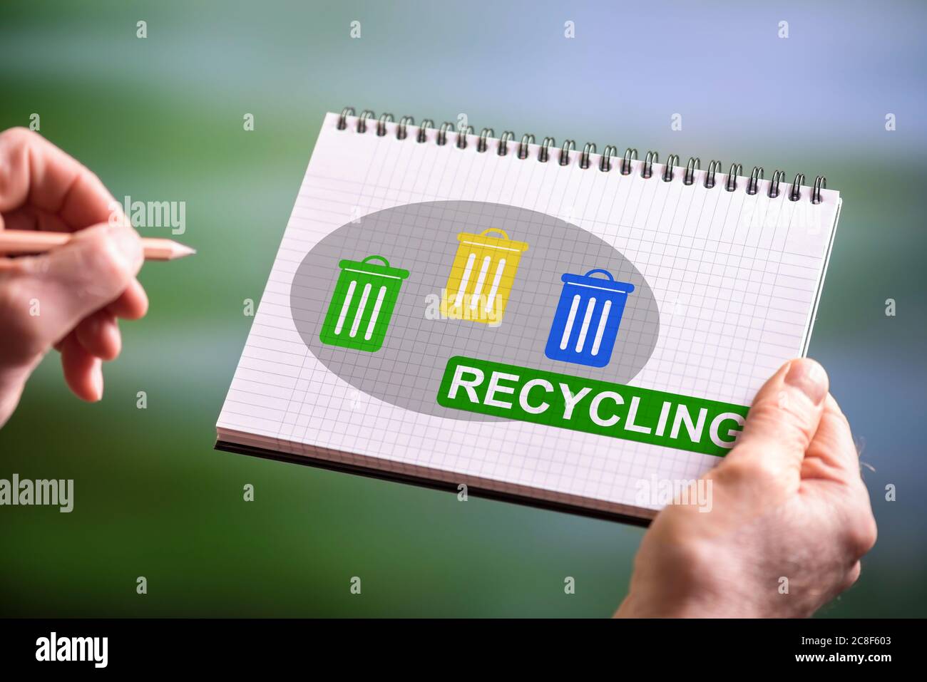 Hand drawing recycling concept on a notepad Stock Photo - Alamy