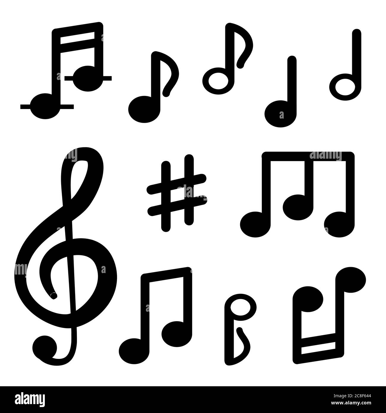 Musical notes isolated on white background. Signs of musical notation, treble clef. Vector sign
