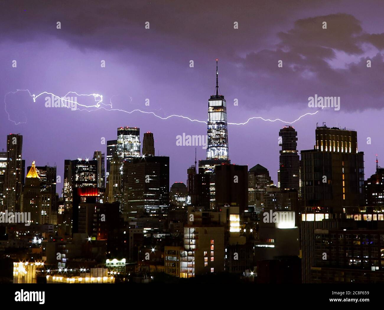 New York, United States. 24th July, 2020. Lightning strikes behind One ...