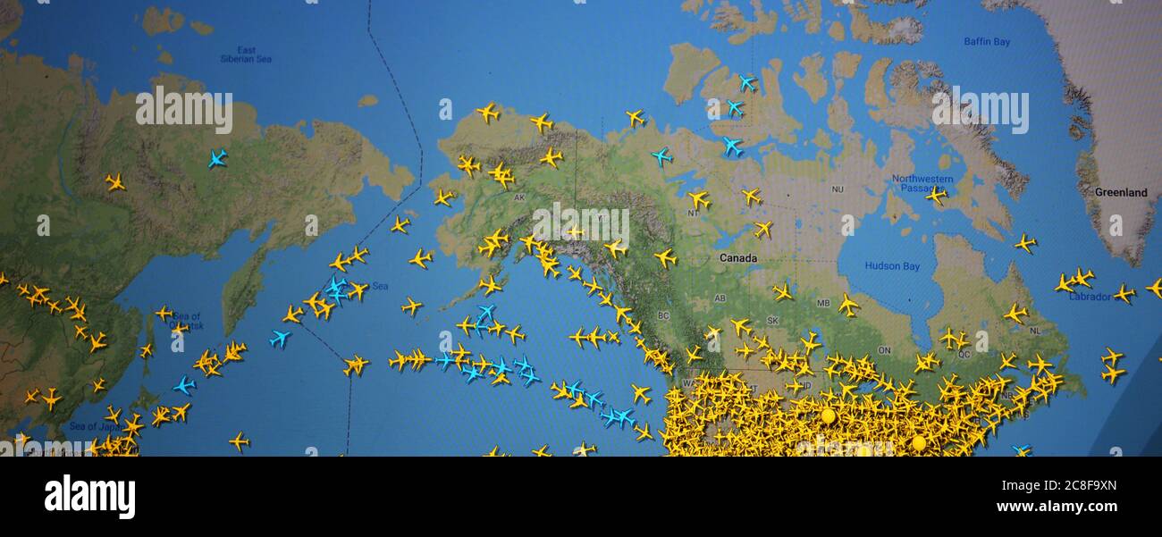 Air Traffic Over Siberia Alaska Canada Greenland 23 July Utc 22 52 On Internet With Flightradar 24 Site During The Coronavirus Pandemic Stock Photo Alamy