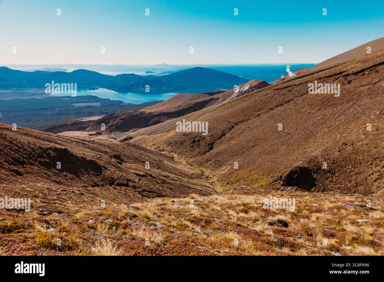 Looking north toward Lake Rotoaira from the Tongariro Alpine Crossing track, New Zealand Stock Photo