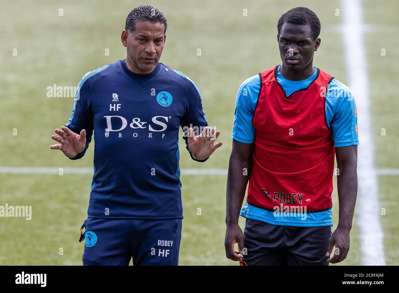 Rotterdam Netherlands July 22 L R Henk Fraser Trainer Coach Of Sparta Rotterdam Augustin Drakpe Of Sparta Rotterdam Seen During The First Training Of The Season Of Sparta Rotterdam On July 22 2020