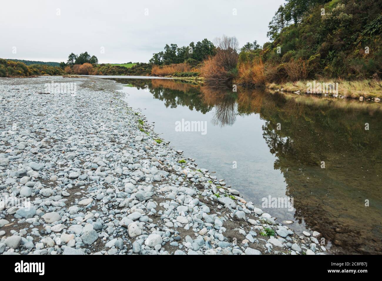 The Ahaura River on a cloudy day on the West Coast of the South Island, New Zealand Stock Photo
