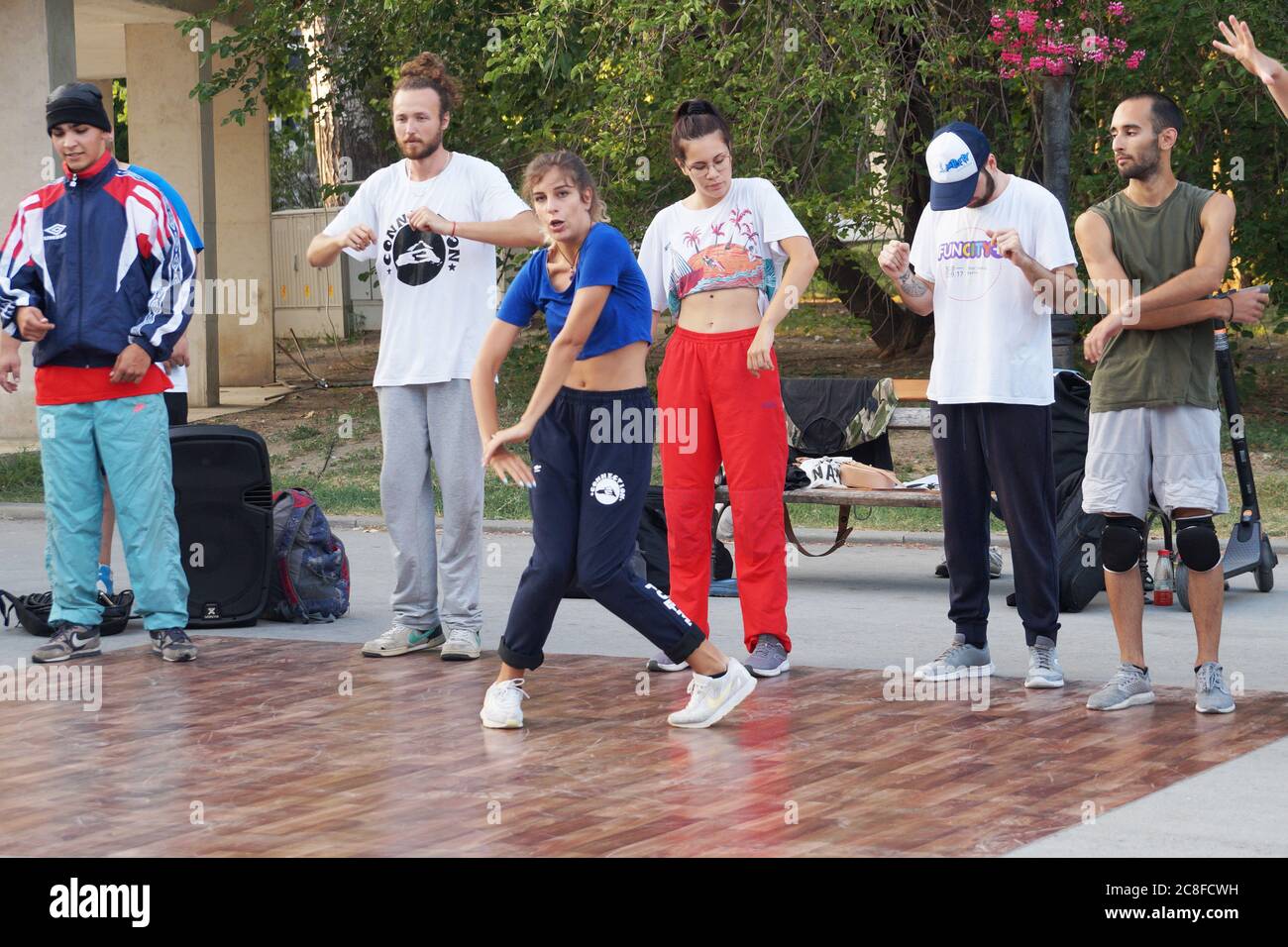 Varna, Bulgaria - July, 19, 2020: young street dancers and musicians show performance Stock Photo