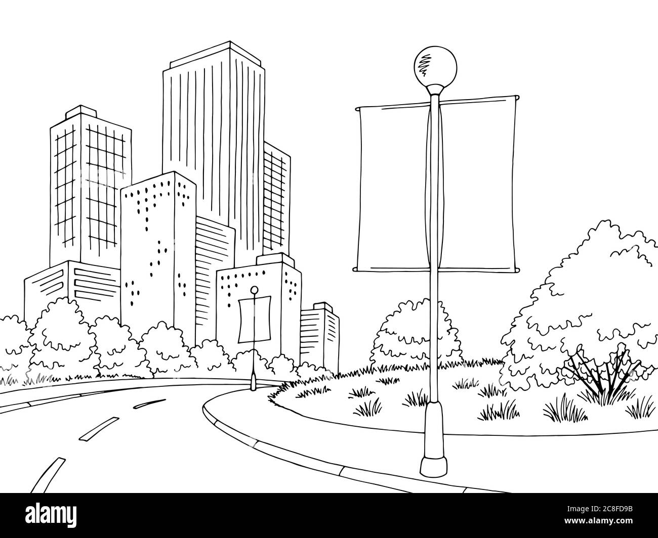 Road Billboard Graphic Black White City Street Landscape Sketch Illustration Vector Stock Vector Image Art Alamy