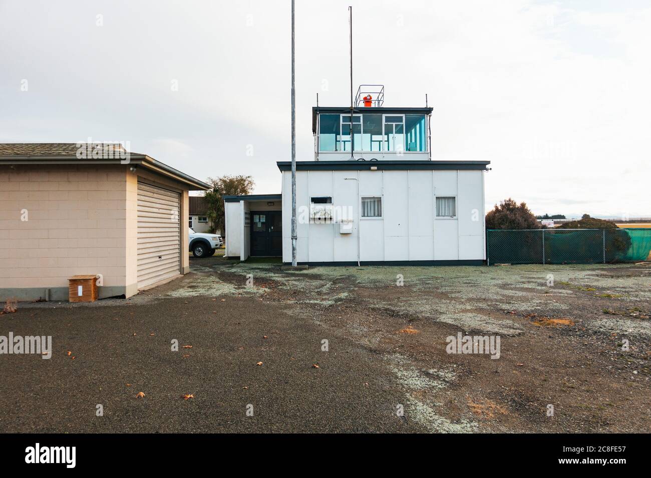 An old disused control tower at Timaru Airport, New Zealand Stock Photo
