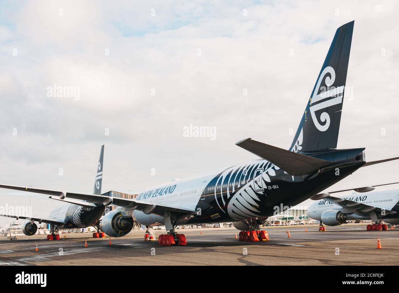 Boeing 777s in storage at Christchurch Airport, New Zealand, during the
