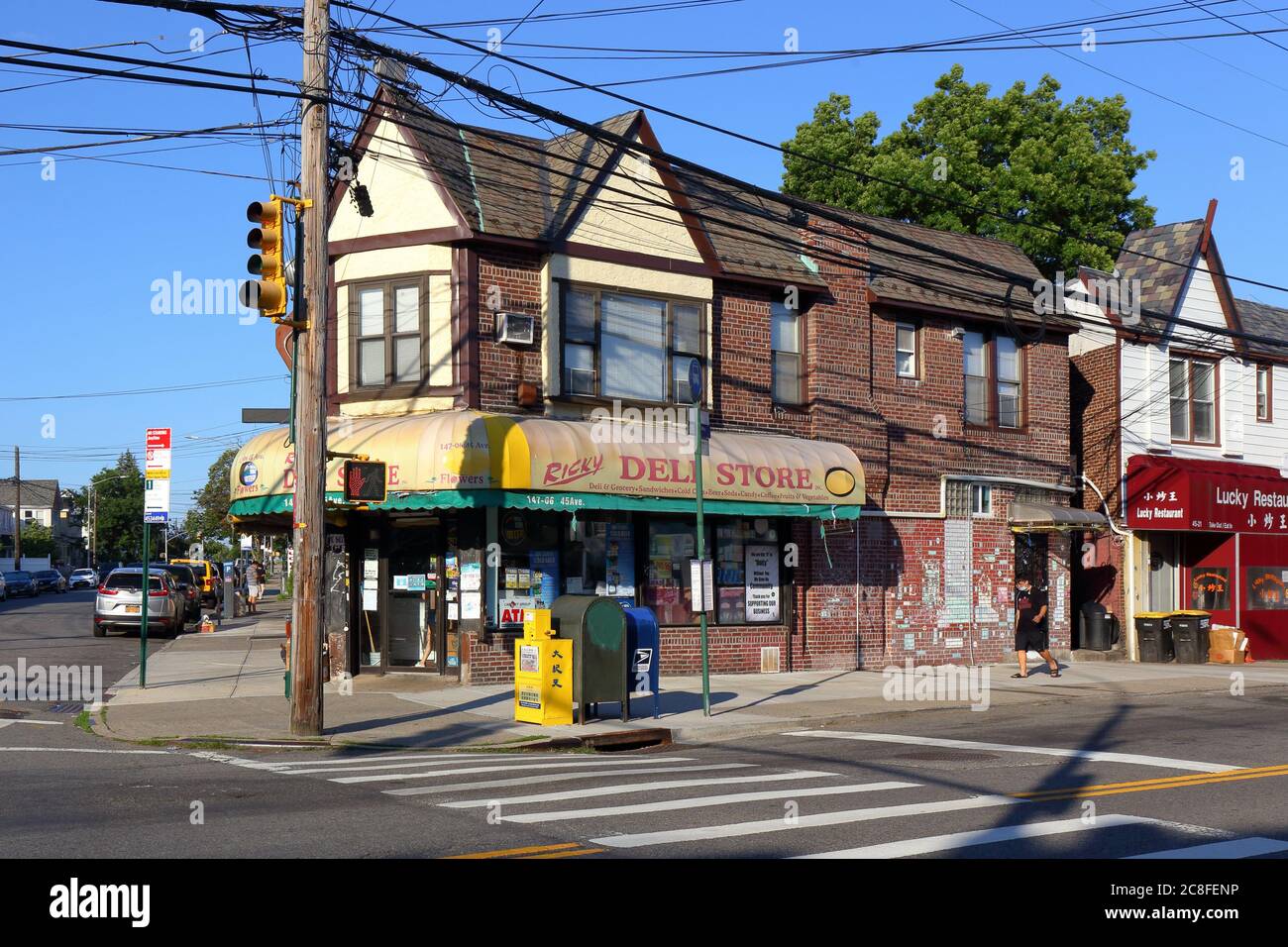 Ricky Deli Store, 14706 45th Ave, Queens, NY. exterior storefront of a corner store deli in the