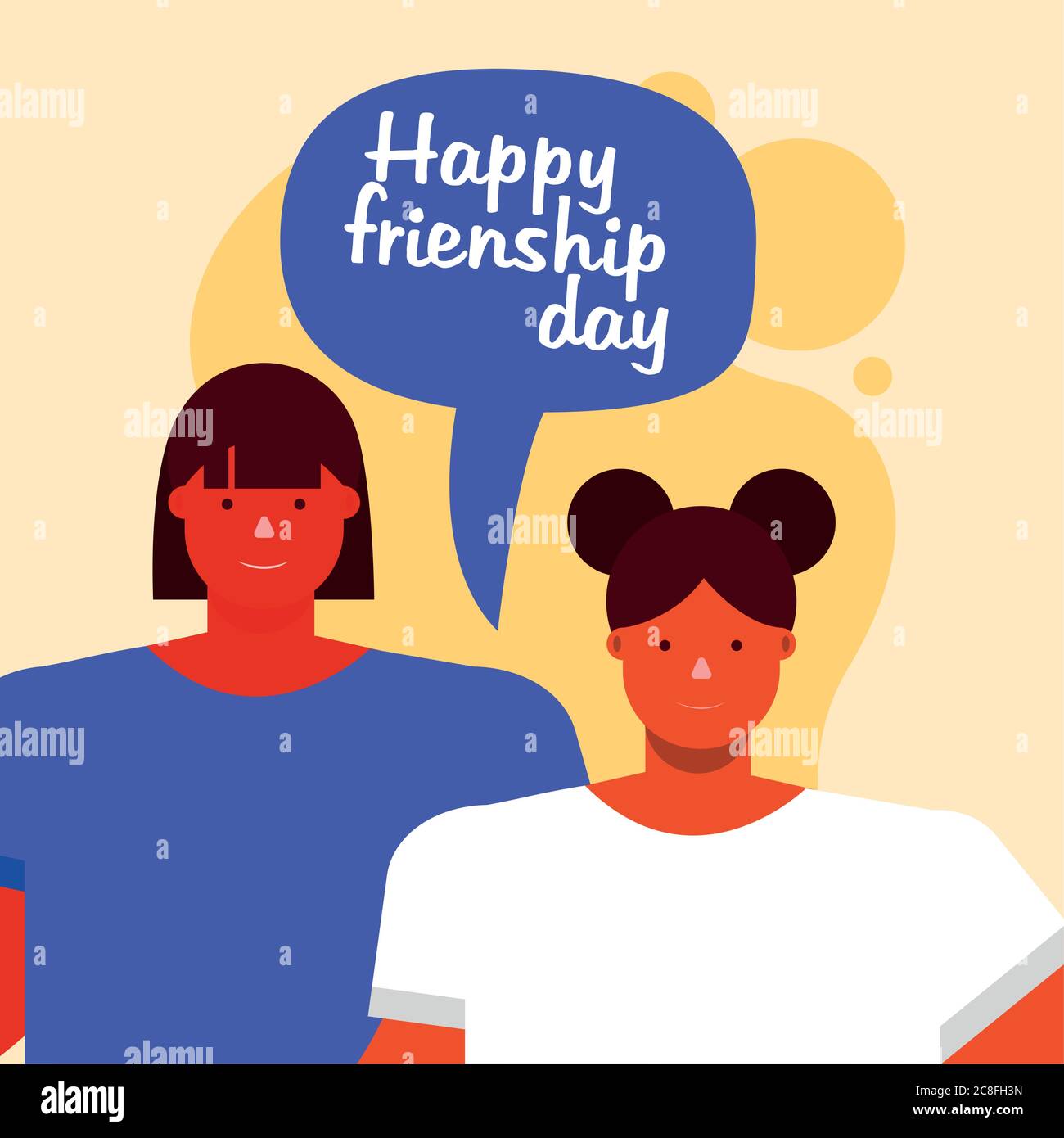 friendship day celebration with young women couple and speech bubble vector illustration Stock Vector