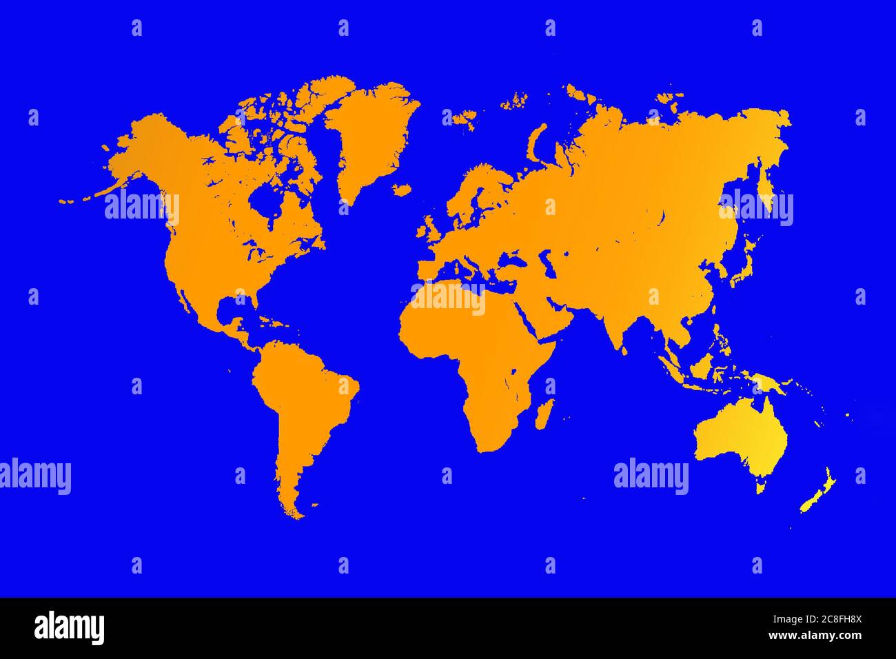 World map, isolated on blue background. Flat Earth, map template, map silhouette backdrop Stock Photo