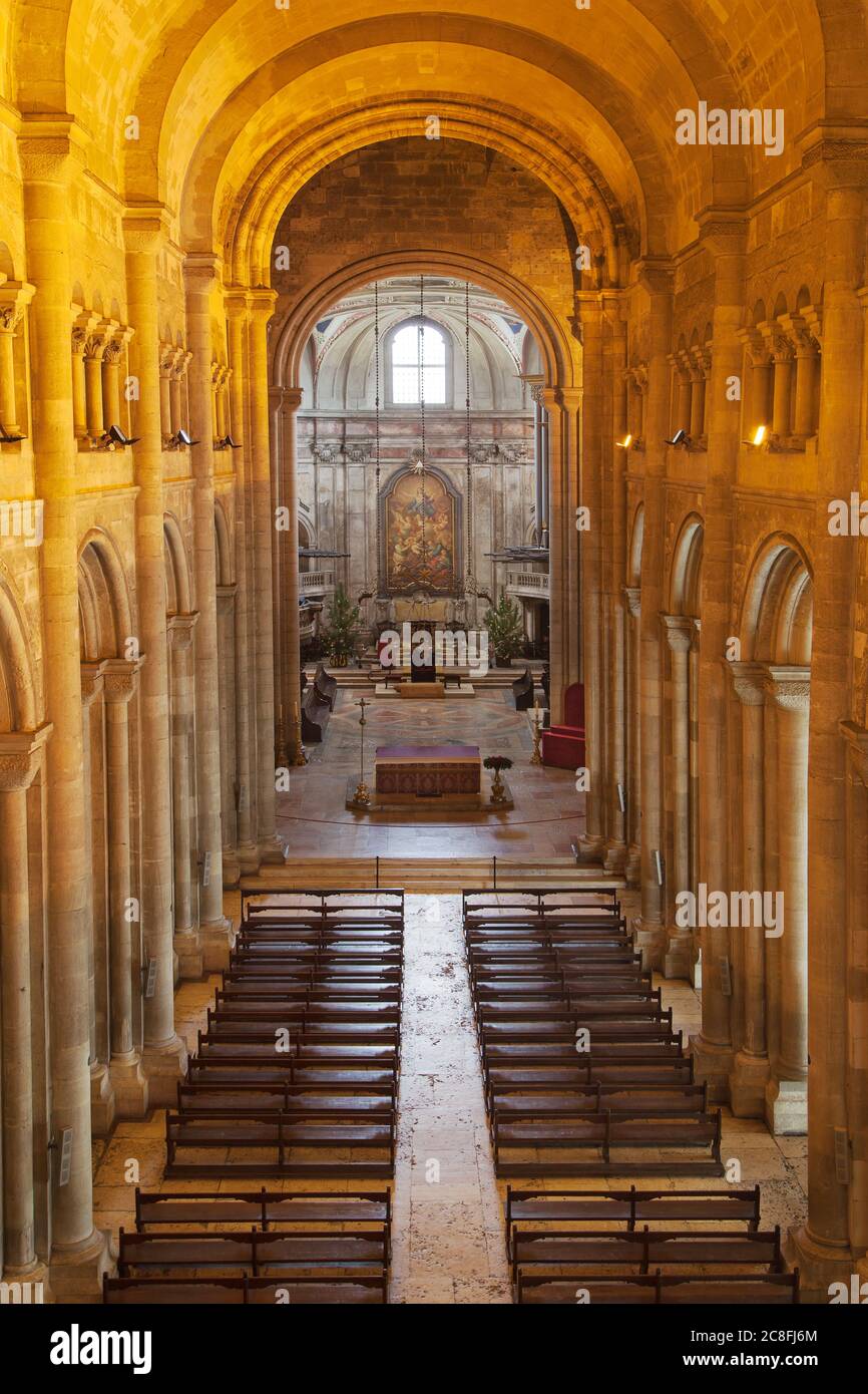Interior of the Cathedral of Santa Maria Maior in Lisbon, Portugal. Stock Photo