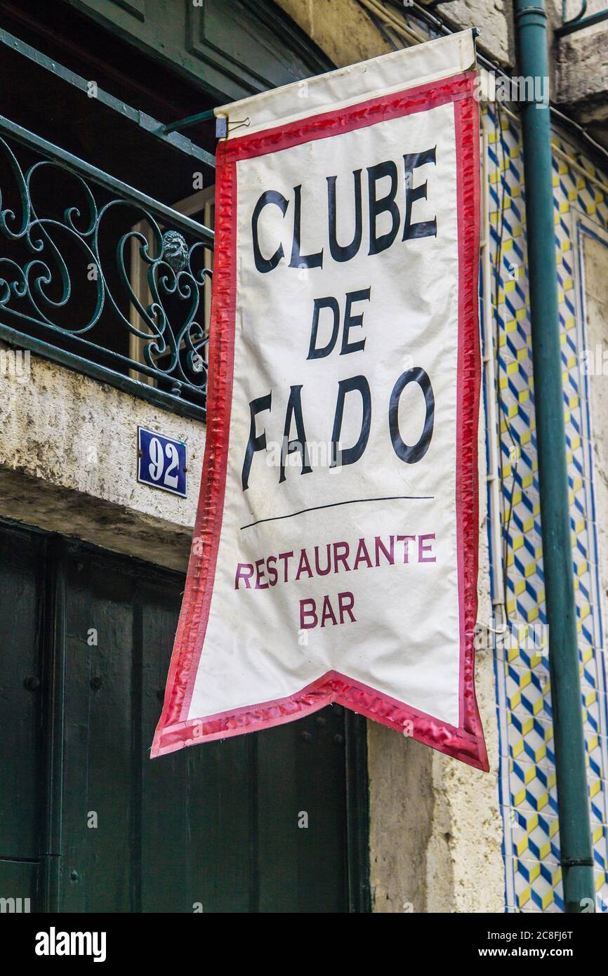 Fado Club Sign in Alfama, Lisboa, Portugal. Stock Photo