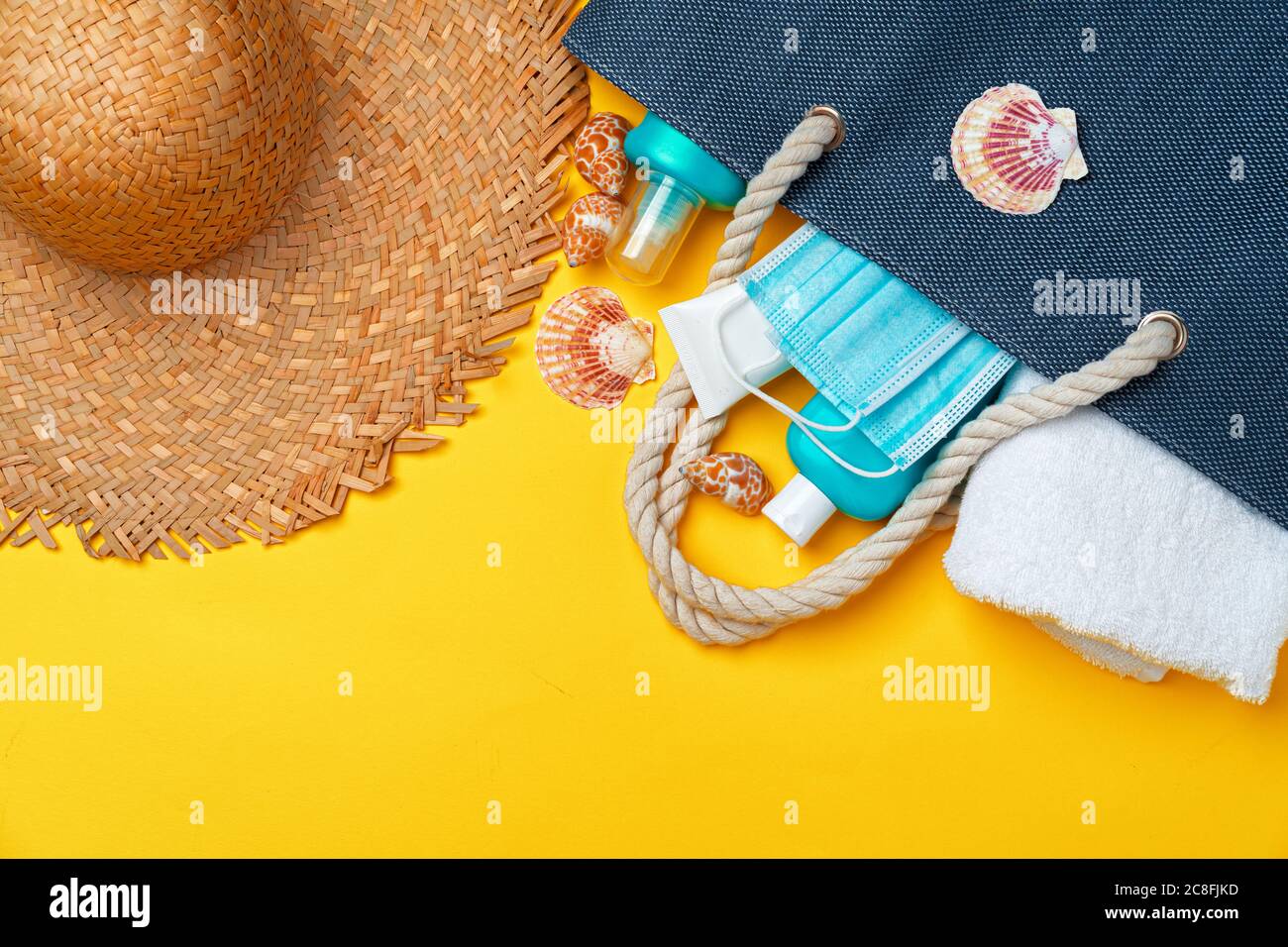 Download Blue Beach Bag With Beach Accessories And Protective Mask On Yellow Background Stock Photo Alamy PSD Mockup Templates