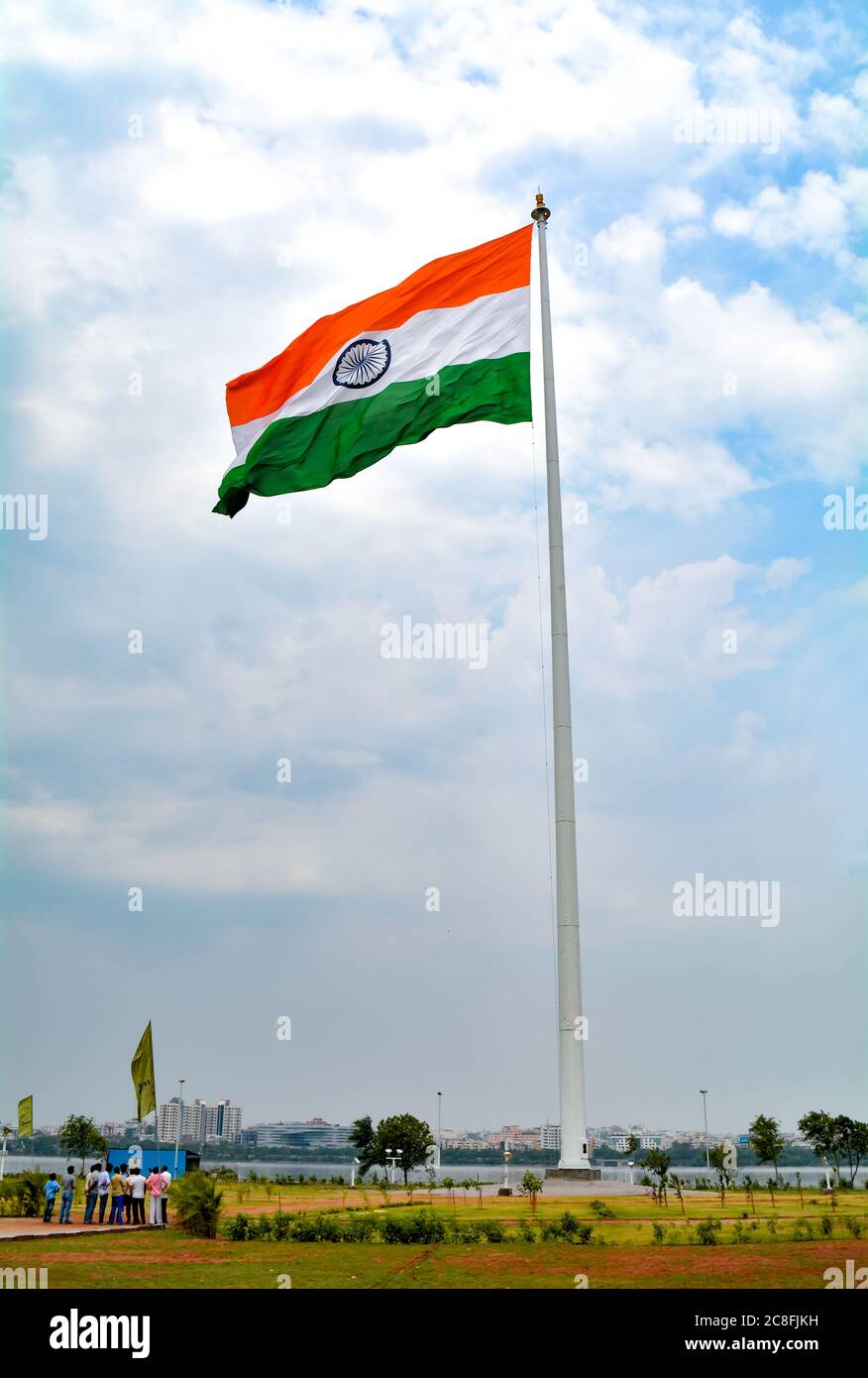 Indian flag waving in a air on independence day of india at Sanjeevaiah Park Stock Photo