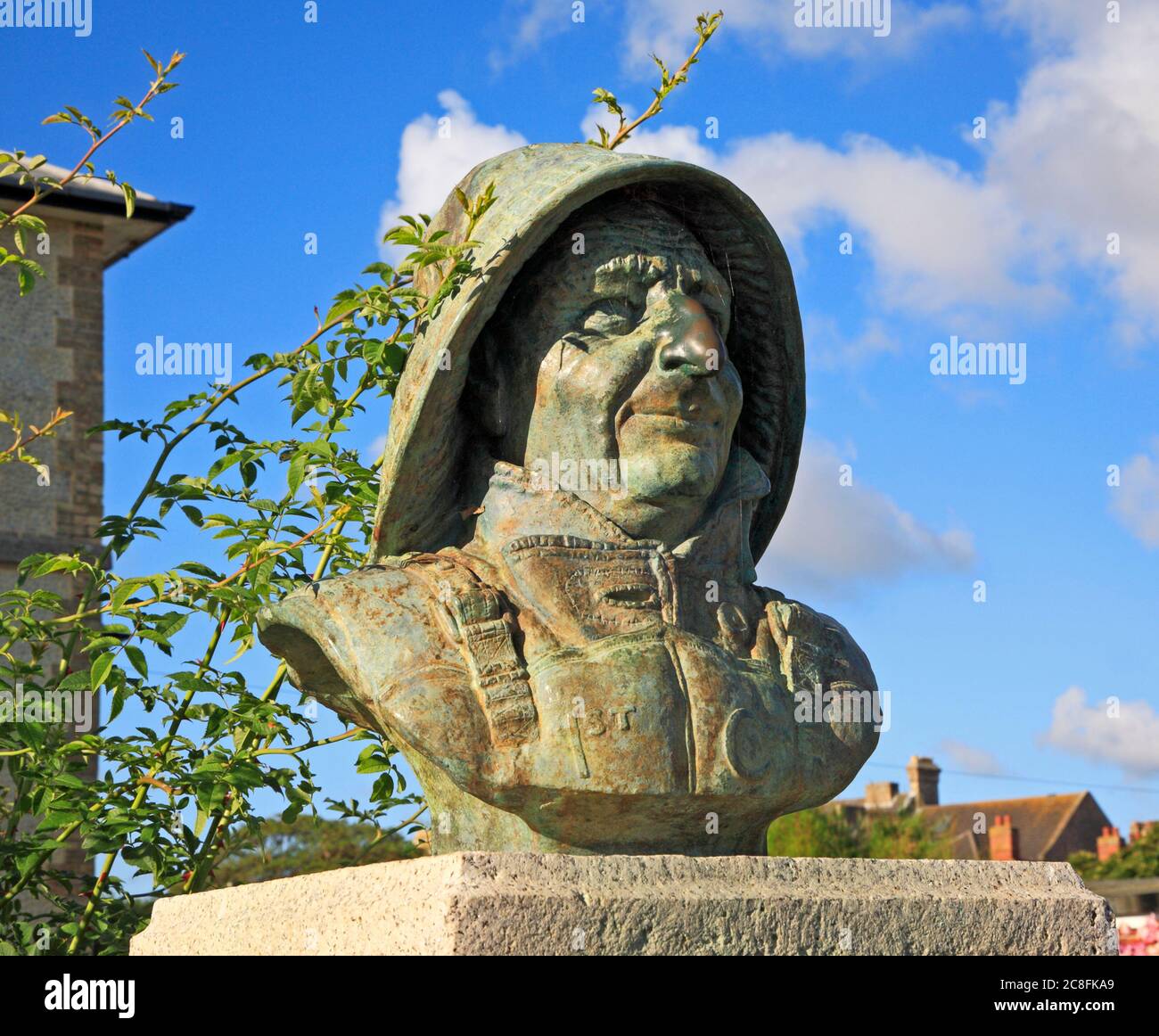 A view of the bronze bust of lifeboatman Henry George Blogg GC BEM at North Lodge Park, Cromer, Norfolk, England, United Kingdom. Stock Photo