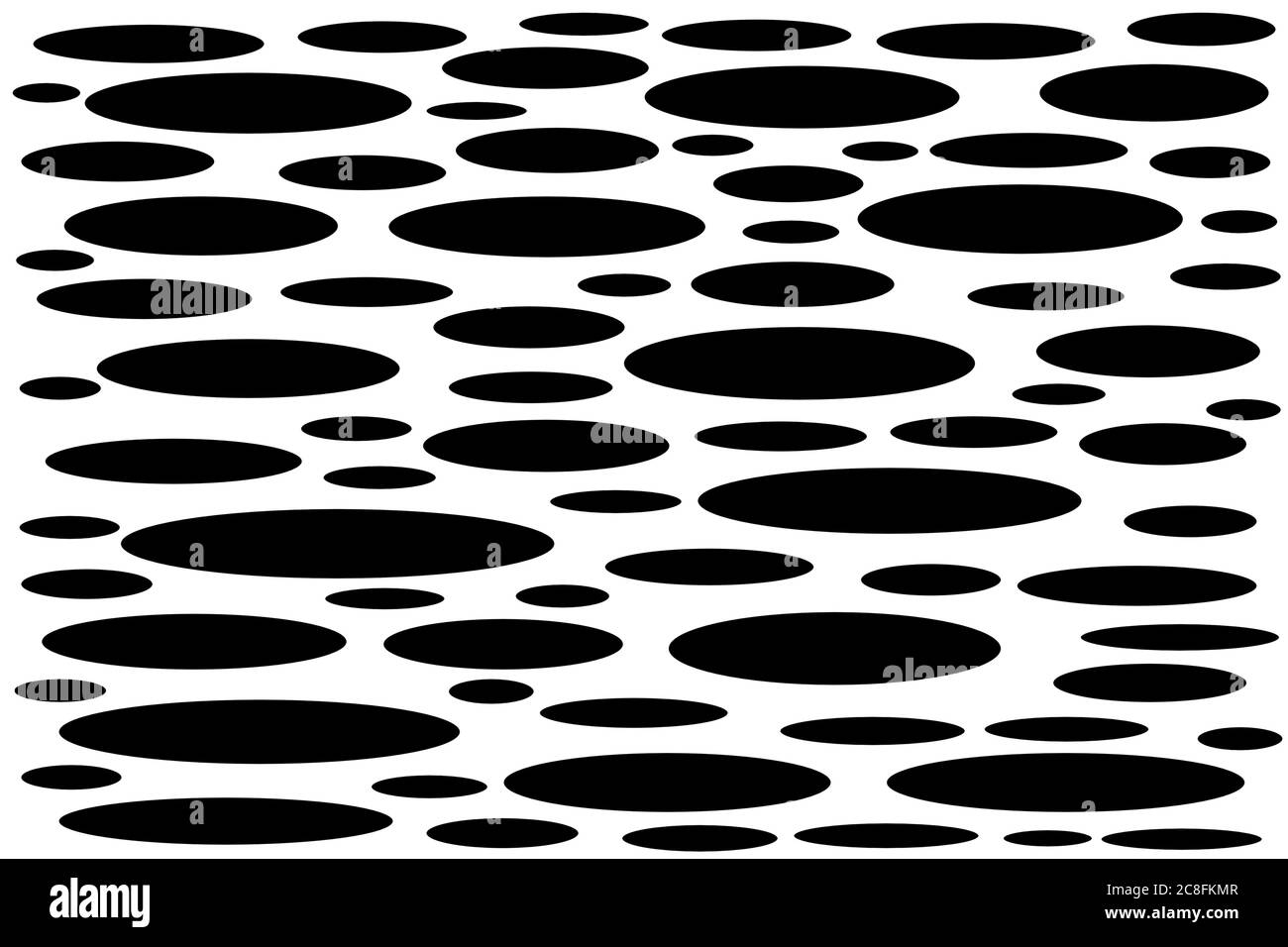 Black spotted background pattern, horizontal black oval shapes on white background for packaging, fabric, wallpaper, textile material and print Stock Photo
