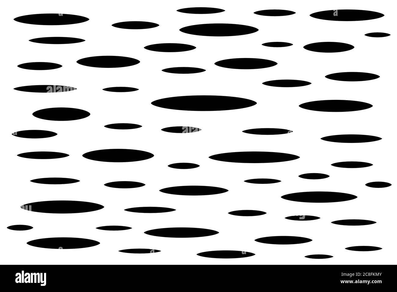 Black spotted background pattern, horizontal black oval shapes on white background for packaging, fabric, wallpaper, textile material and print Stock Photo