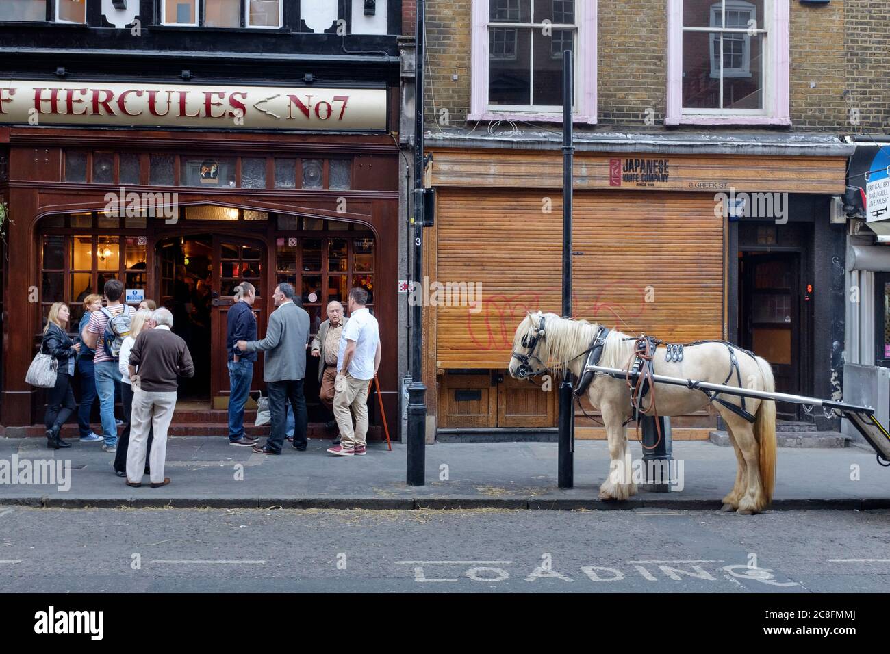 Horses and trap outside the, Pillars of Hercules Pub, 7 Greek Street