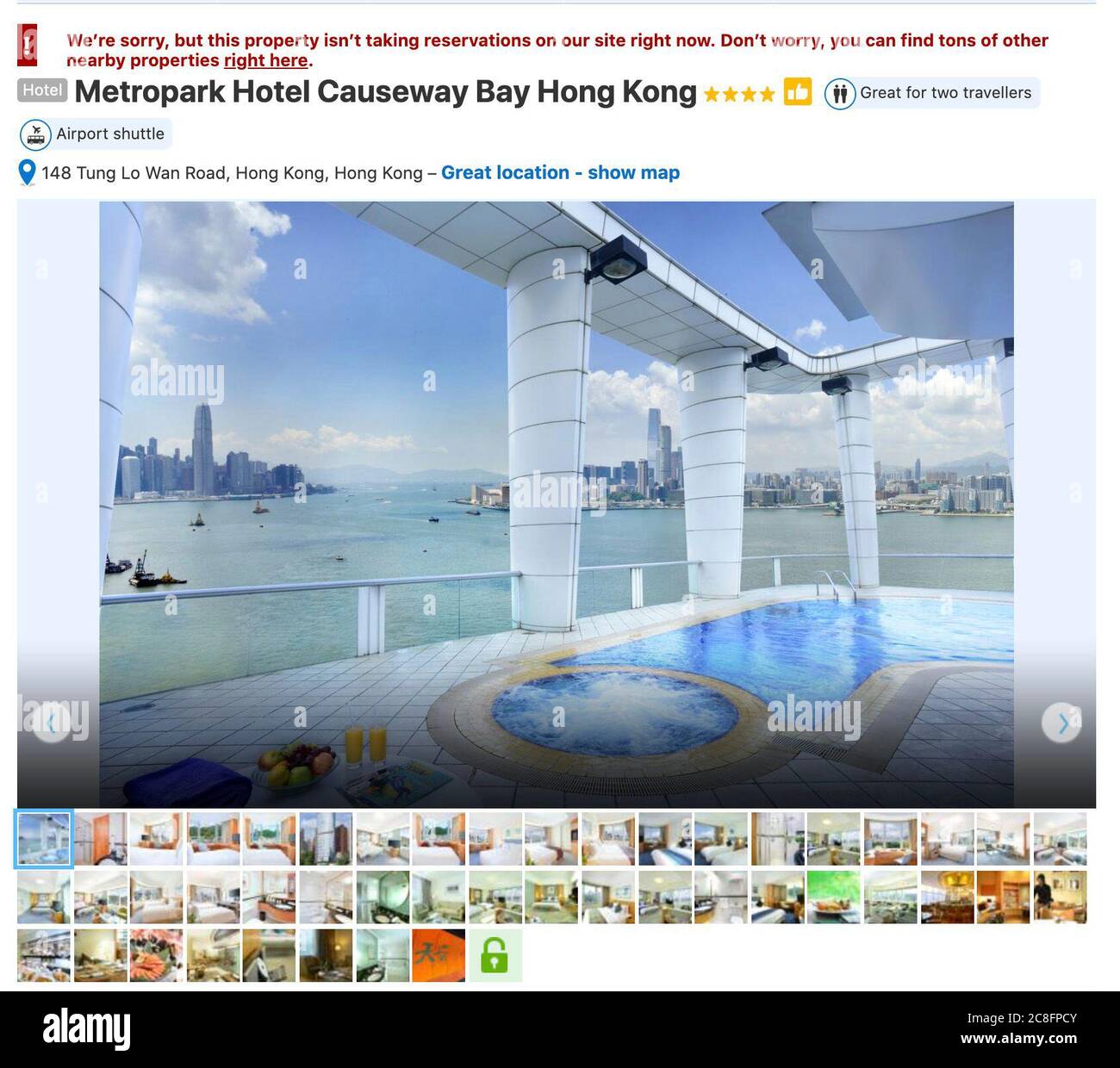Hong Kong, Hong Kong, China. 24th July, 2020. The National Security office takes over the MetroPark Hotel in Tai Hau to establish their office less than 2 weeks after the law came into effect. Screengrab of www.Booking.com listing shows the Hotel is unavailable.It is to be referred to as The Office for Safeguarding National Security of the Central Peoples Government of the People's Republic of China in the Hong Kong Special Administrative Region.Hong Kong, China:24 Jul, 2020. Credit: Jayne Russell/ZUMA Wire/Alamy Live News Stock Photo