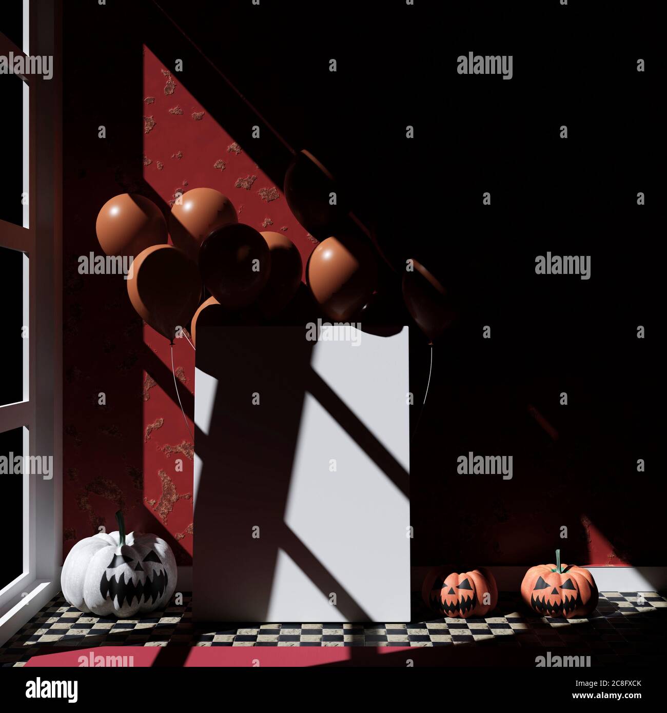3D illustration .Canvas in a living room Halloween decoration. Pumpkins . 3D rendering Stock Photo
