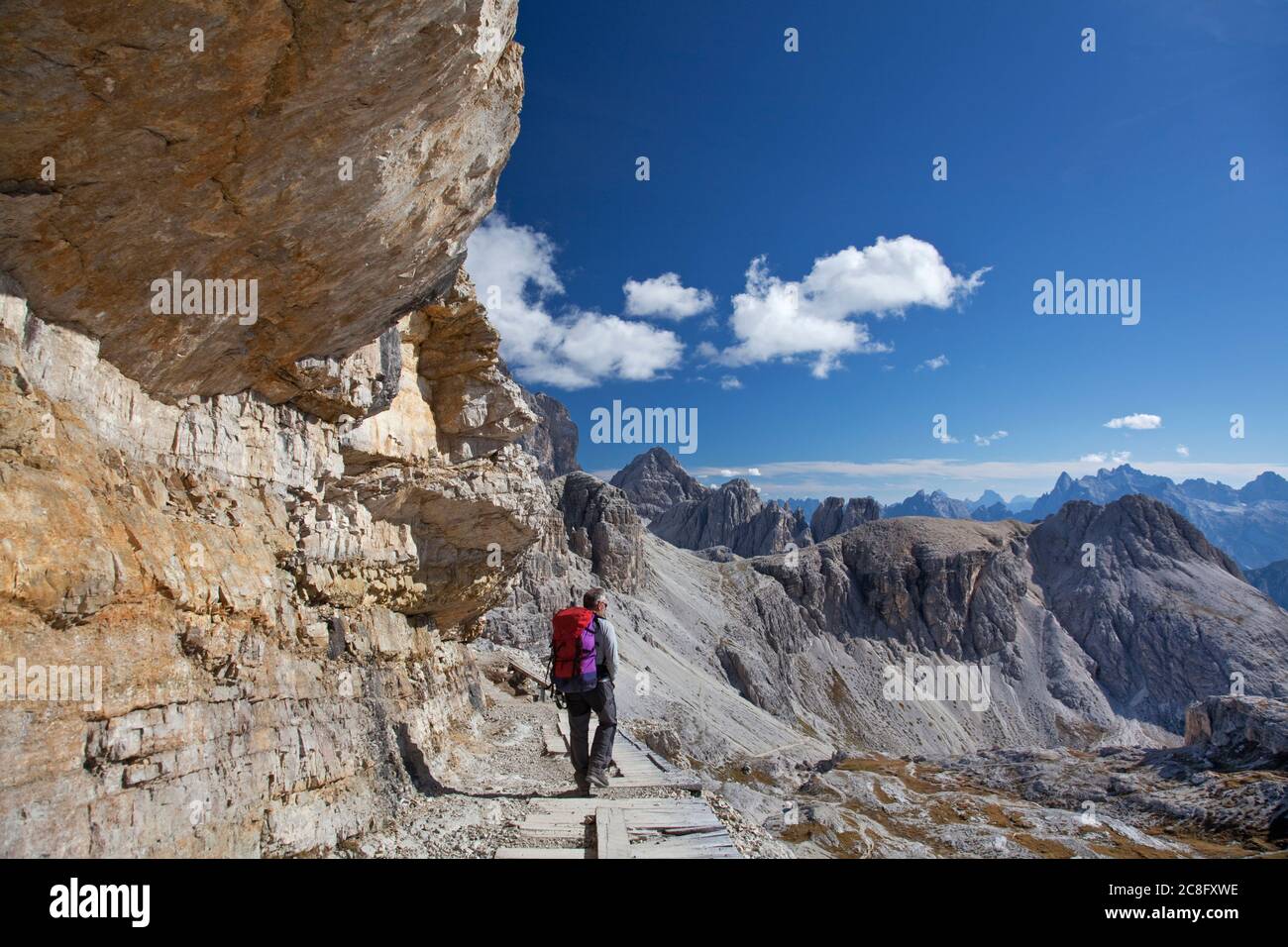 geography / travel, Italy, South Tyrol, hiker at Buellelejoch, Sextener Dolomiten, Additional-Rights-Clearance-Info-Not-Available Stock Photo