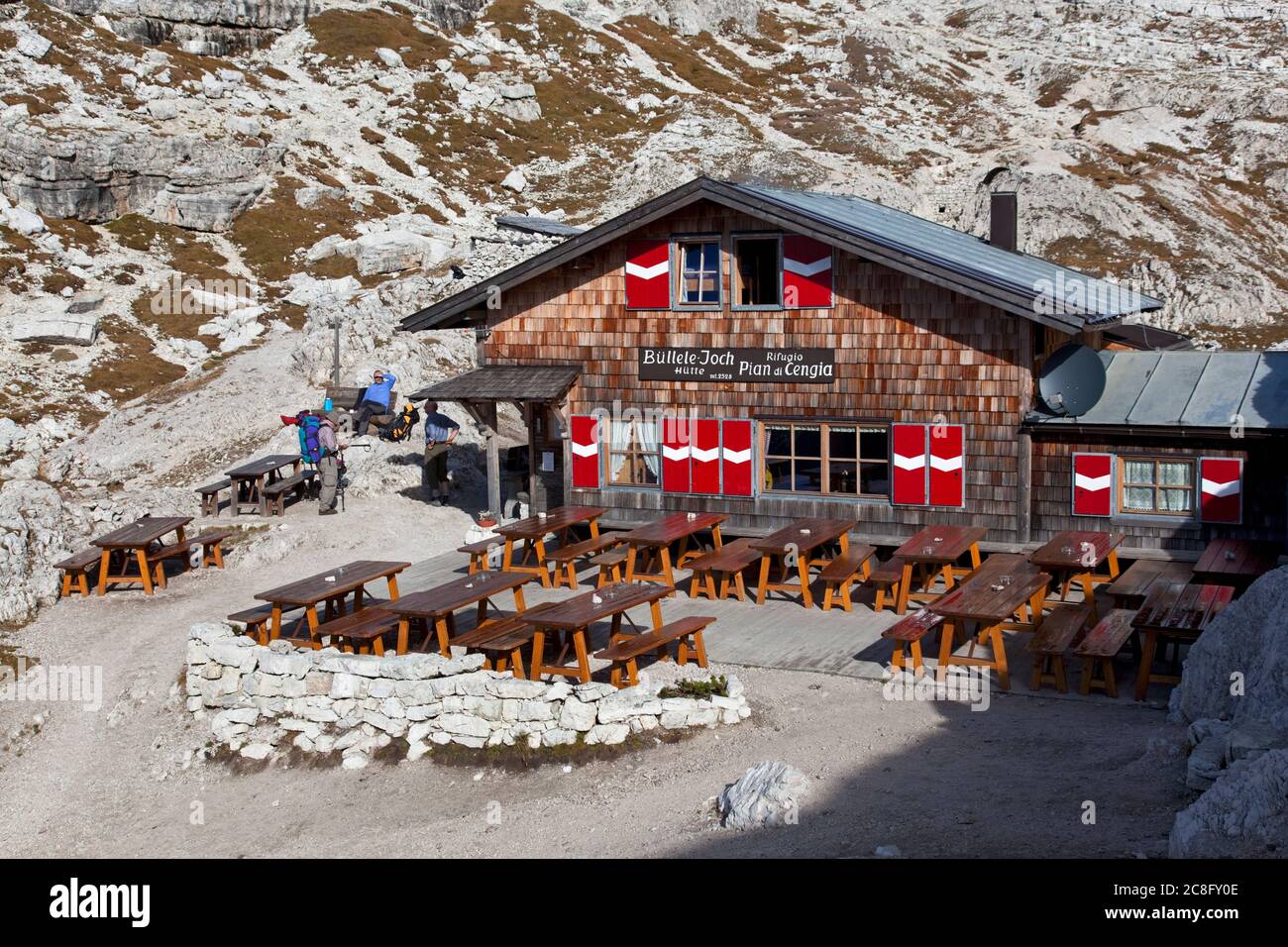 geography / travel, Italy, South Tyrol, bothy at Buellele-Joch in the Sexten Dolomites, Additional-Rights-Clearance-Info-Not-Available Stock Photo