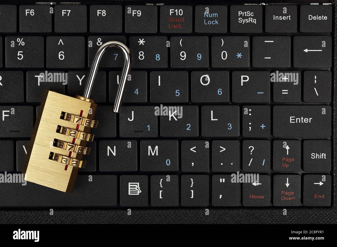 padlock on computer keyboard, internet security concept Stock Photo