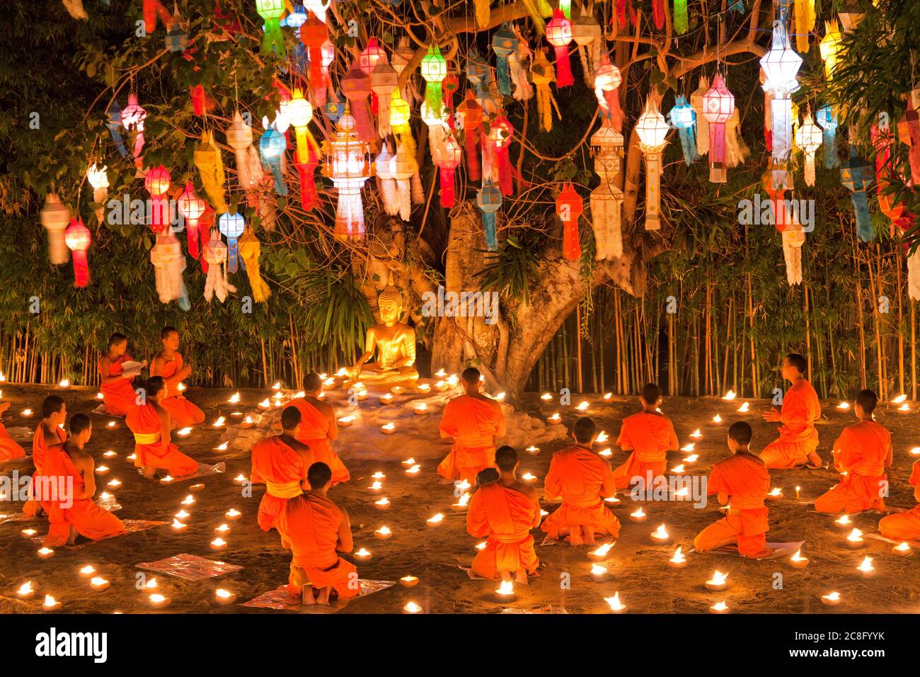 geography / travel, Thailand, Buddhists in Chiang Mai celebrate the New Year with a unique, interesting celebratio, No-Tourism-Advertising-Use Stock Photo