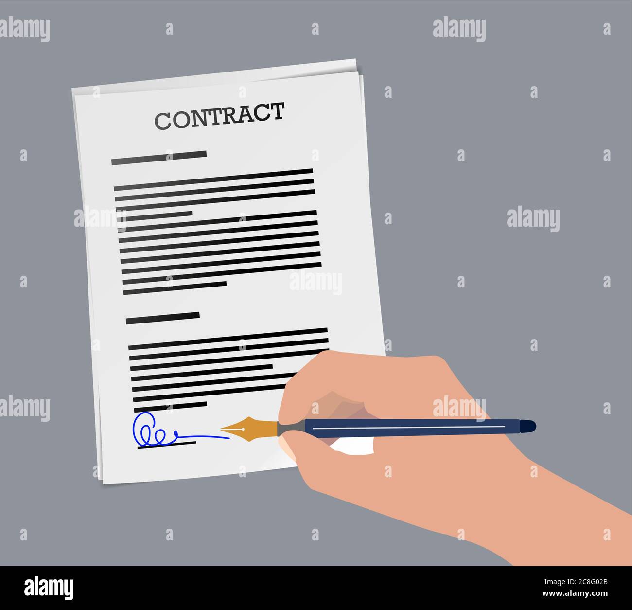 vector illustration of person signing contract with fountain pen Stock Vector