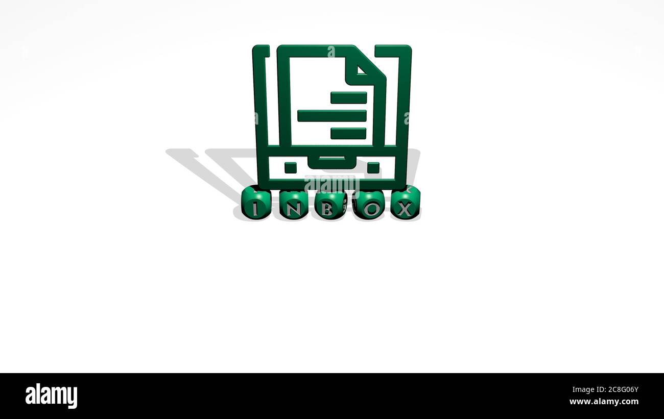 3D representation of inbox with icon on the wall and text arranged by ...
