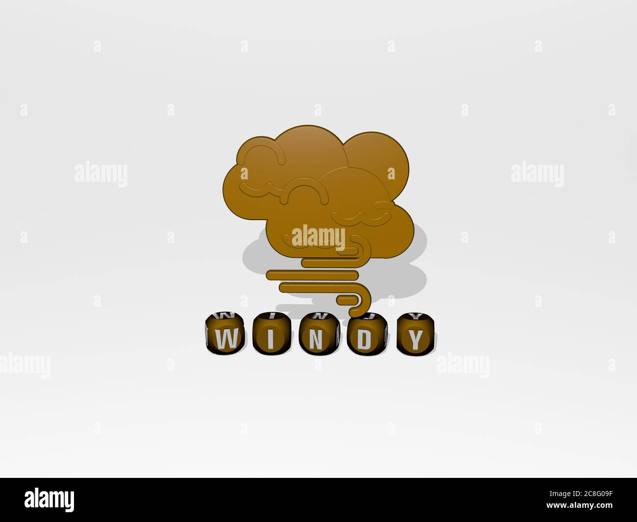 3D representation of WINDY with icon on the wall and text arranged by ...