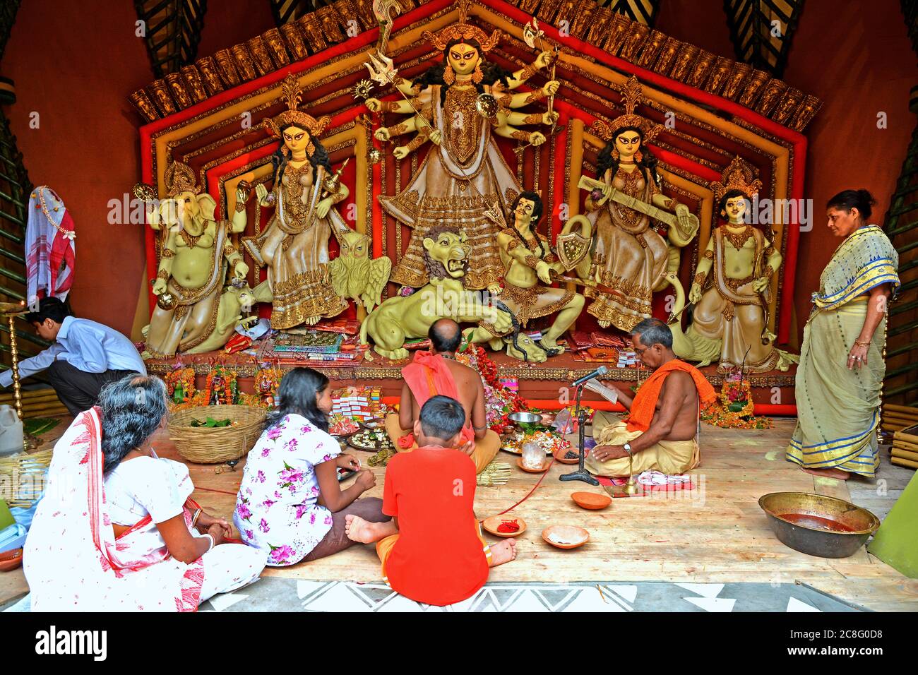 The Bengali community big festival Durga Puja, fantastic decoration to everywhere during the festival people are enjoying this puja time at Kolkata. Stock Photo