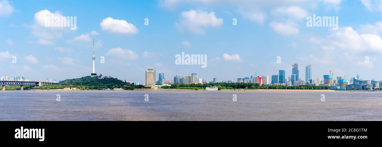 Aerial view of  Wuhan city .Panoramic skyline and buildings beside yangtze river. Stock Photo