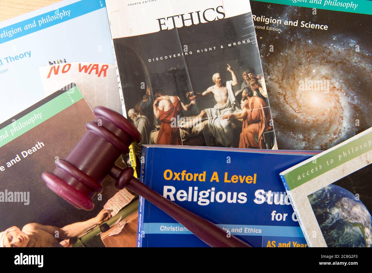 Religious Studies and Ethics text books. Stock Photo