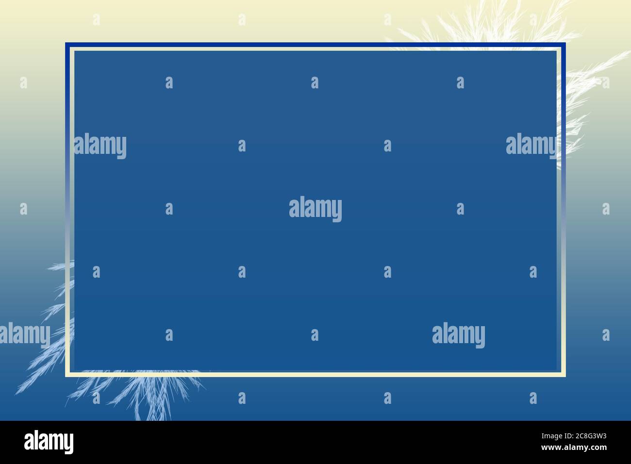 Modern Empty Blue Rectangle Frame With Feathers On Gradient Blue ...