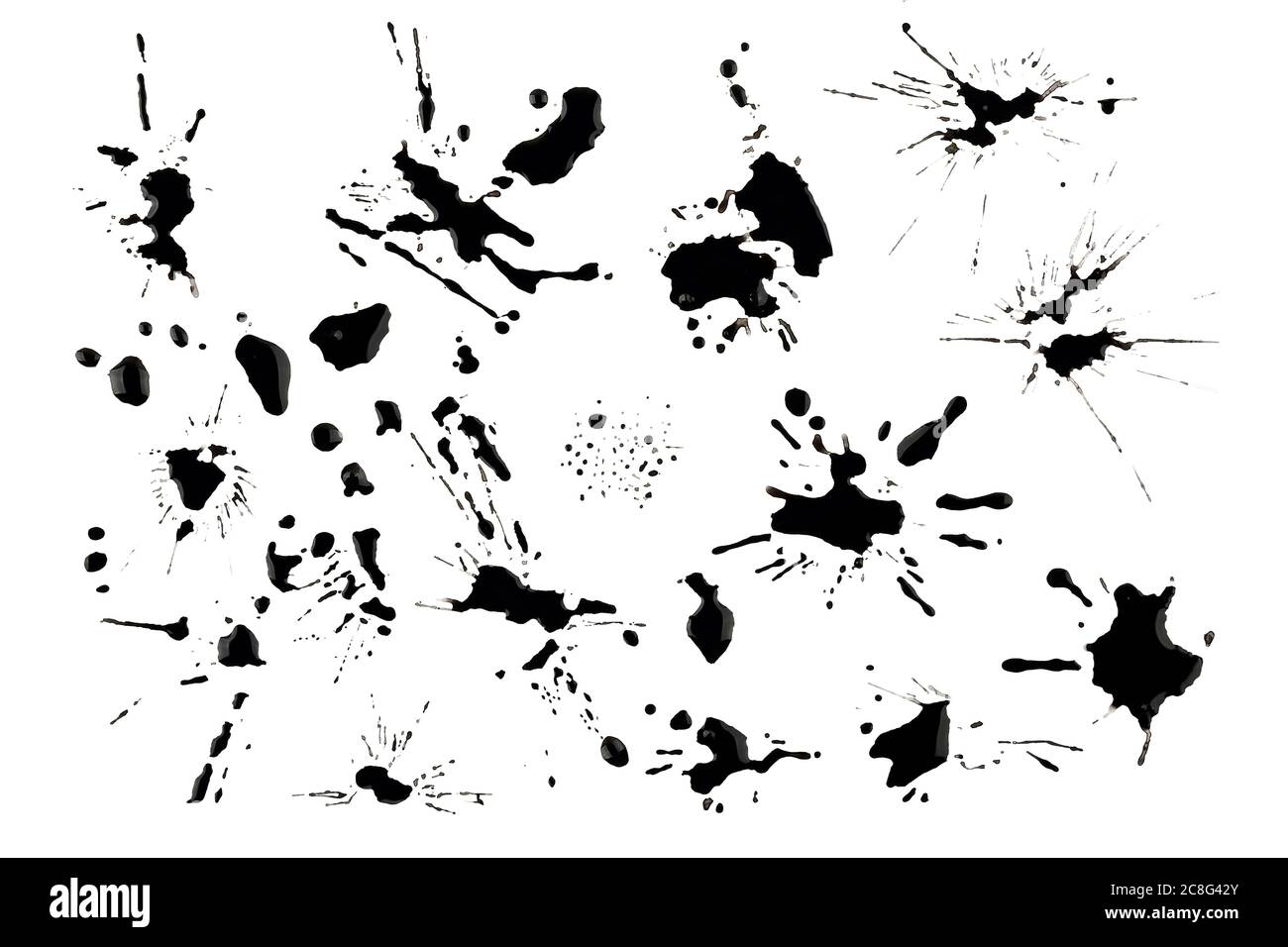 collection of ink splats and blots isolated on white Stock Photo