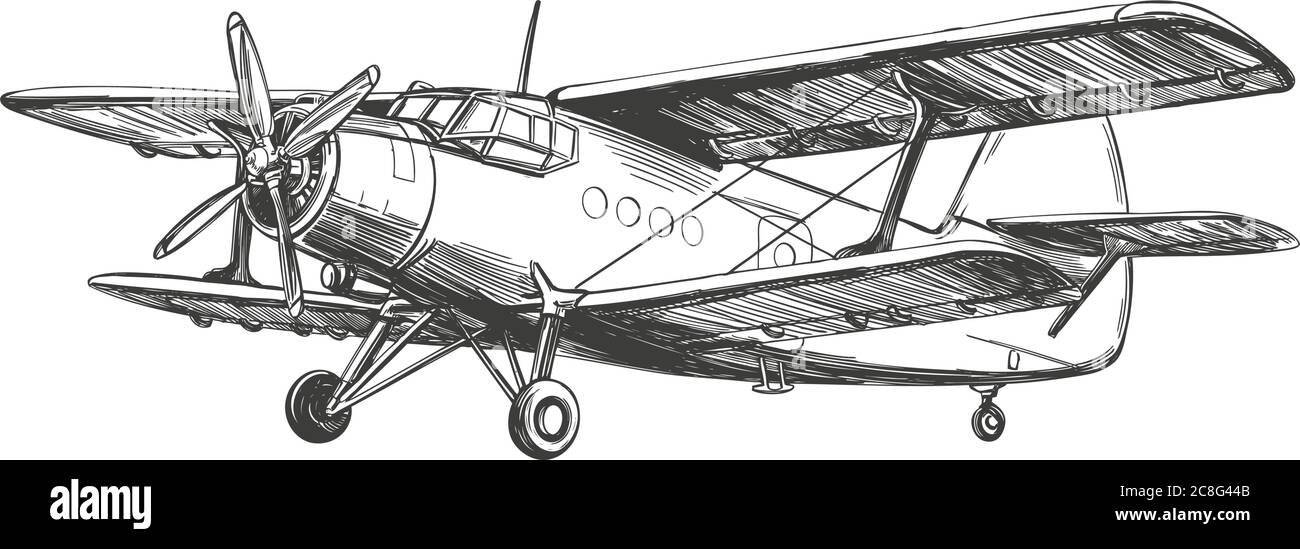 airplane vintage hand drawn vector llustration realistic sketch. Stock Vector
