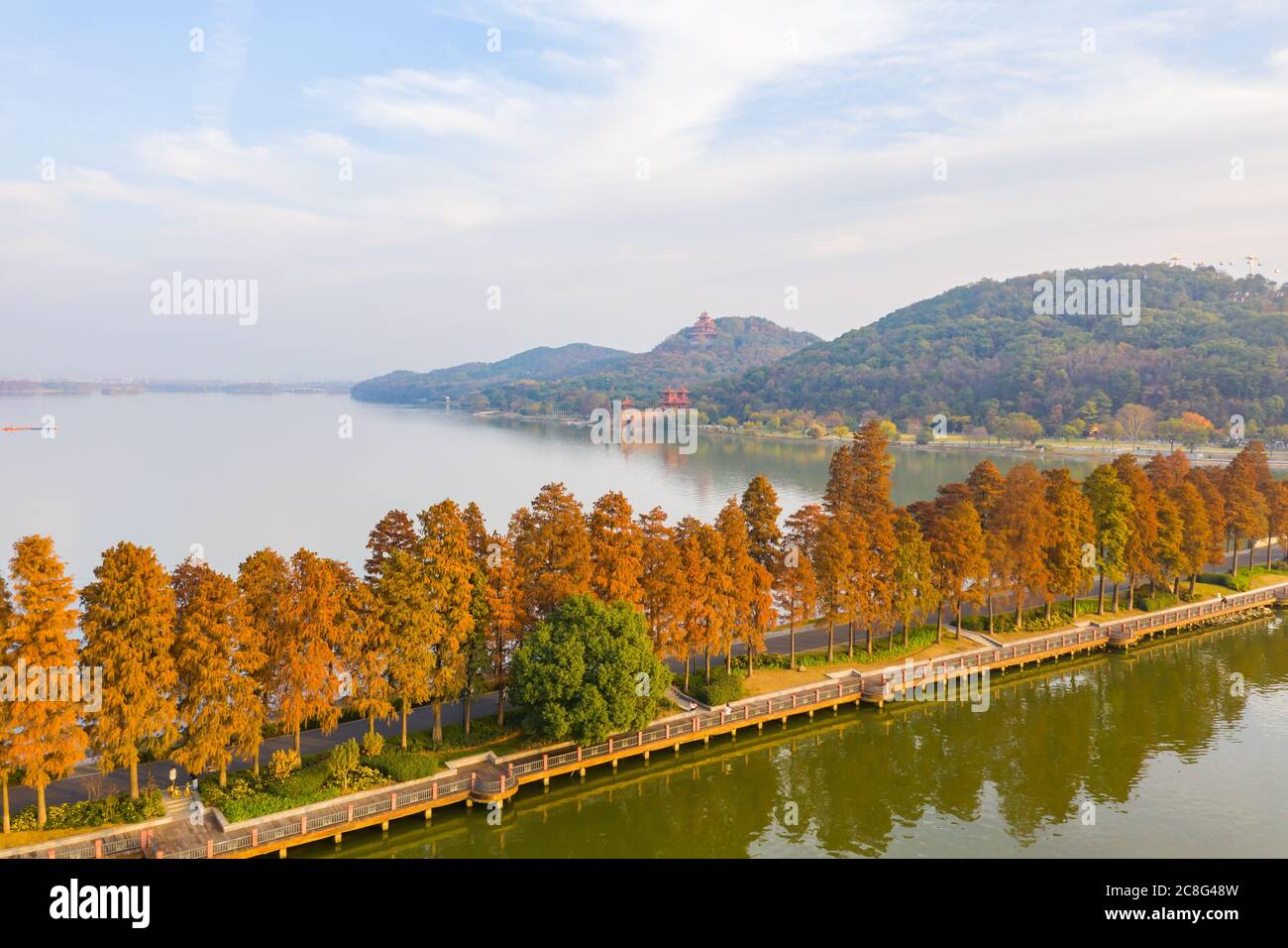 Aerial photography scenery of  Wuhan East Lake of Hubei province,China.East Lake Scenic Area of Wuhan Stock Photo